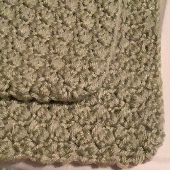 Sage Green, Cream Stripe Hand Crocheted Baby Blanket. - Picture 2 of 3